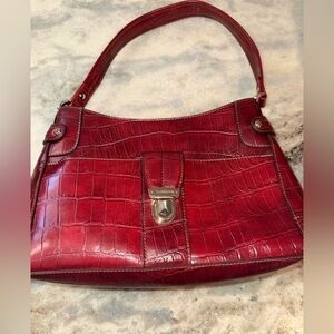 Y2K Liz Claiborne Red Croc-Embossed Leather Shoulder Bag